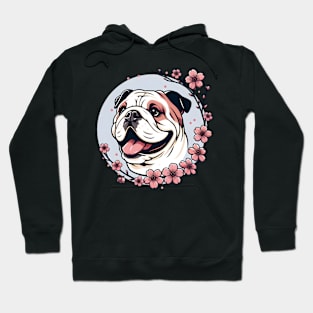 English Bulldog Revels in Spring's Cherry Blossoms Hoodie